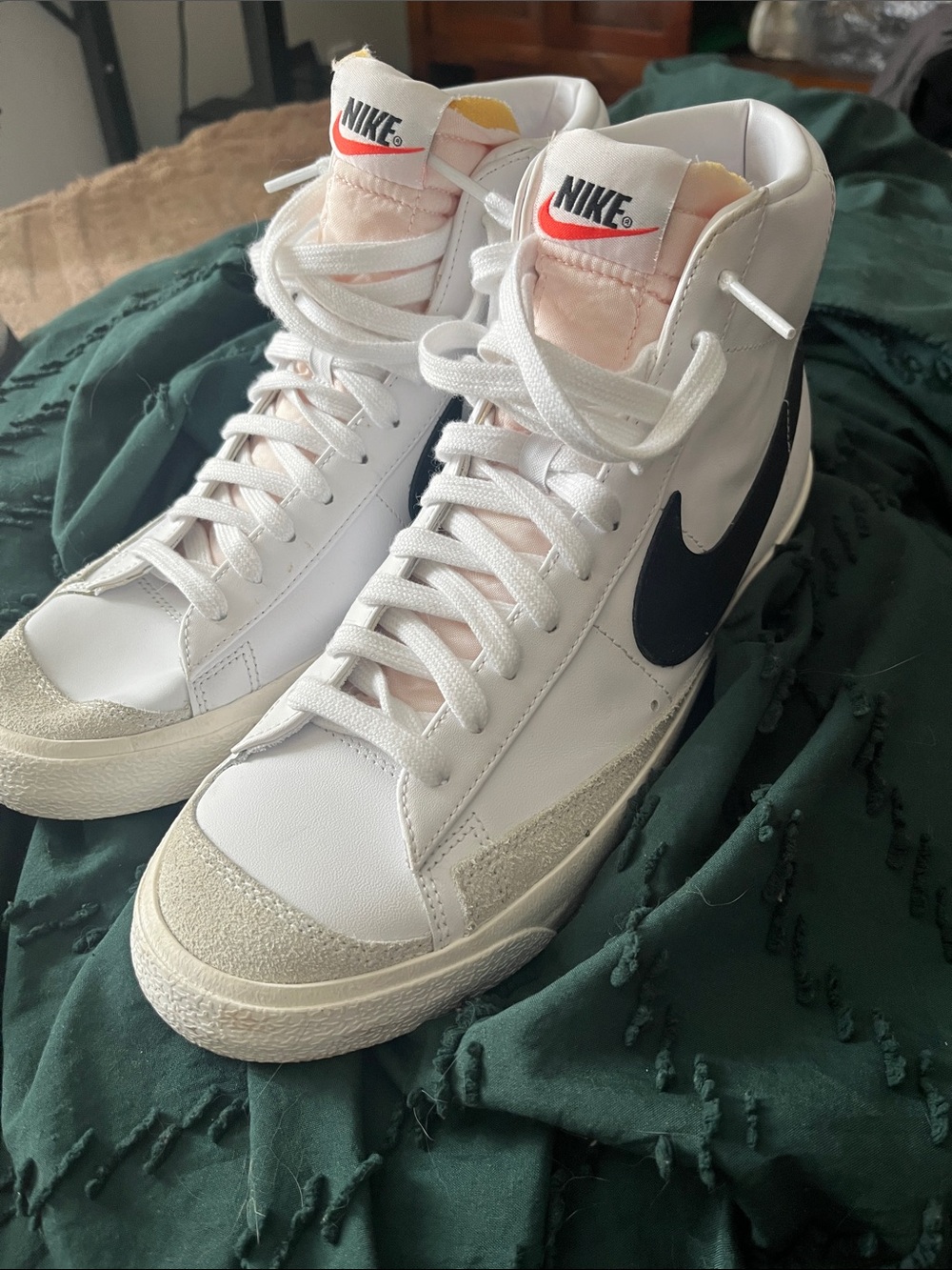 Nike High-Top Sneakers White with Black Swoosh great condition